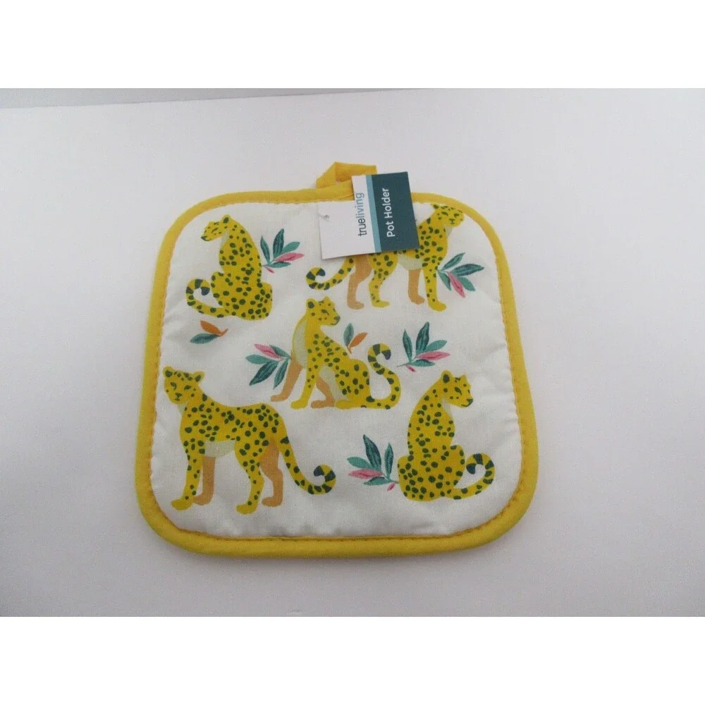 Tropical Kitchen Towels 2Pot Holder 3Pc Set Teal Yellow Jungle Big Cat NWT
